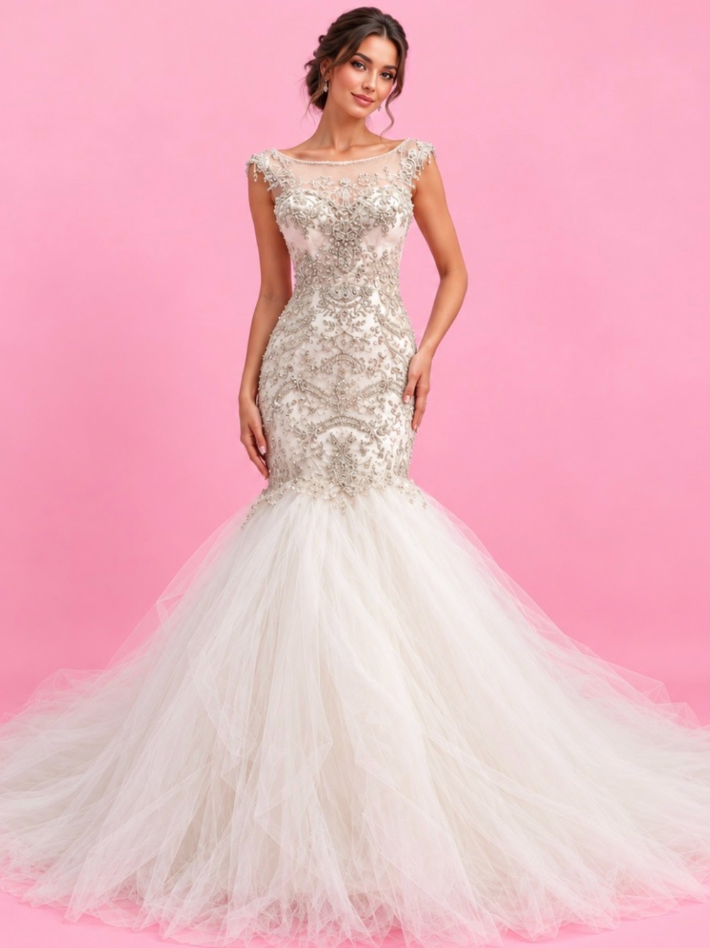Casablanca Bridal Ivory Mermaid Wedding Gown – Size 10 – Beaded & Embellished